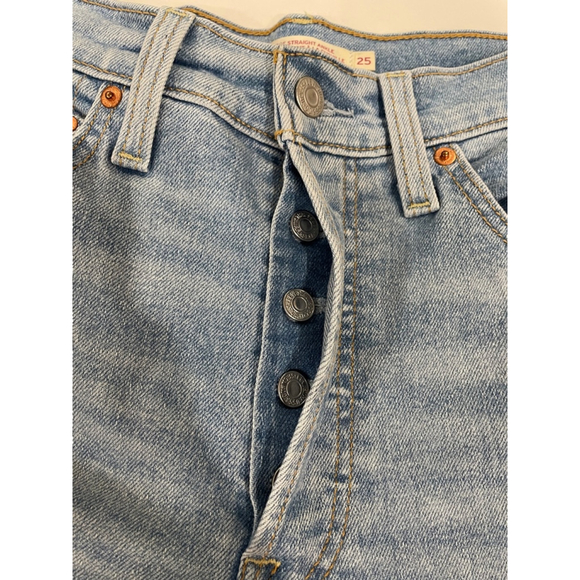 Levis Ribcage Straight Ankle Button Fly Distressed Cowgirl Grunge Womens Size 25 - Picture 14 of 15